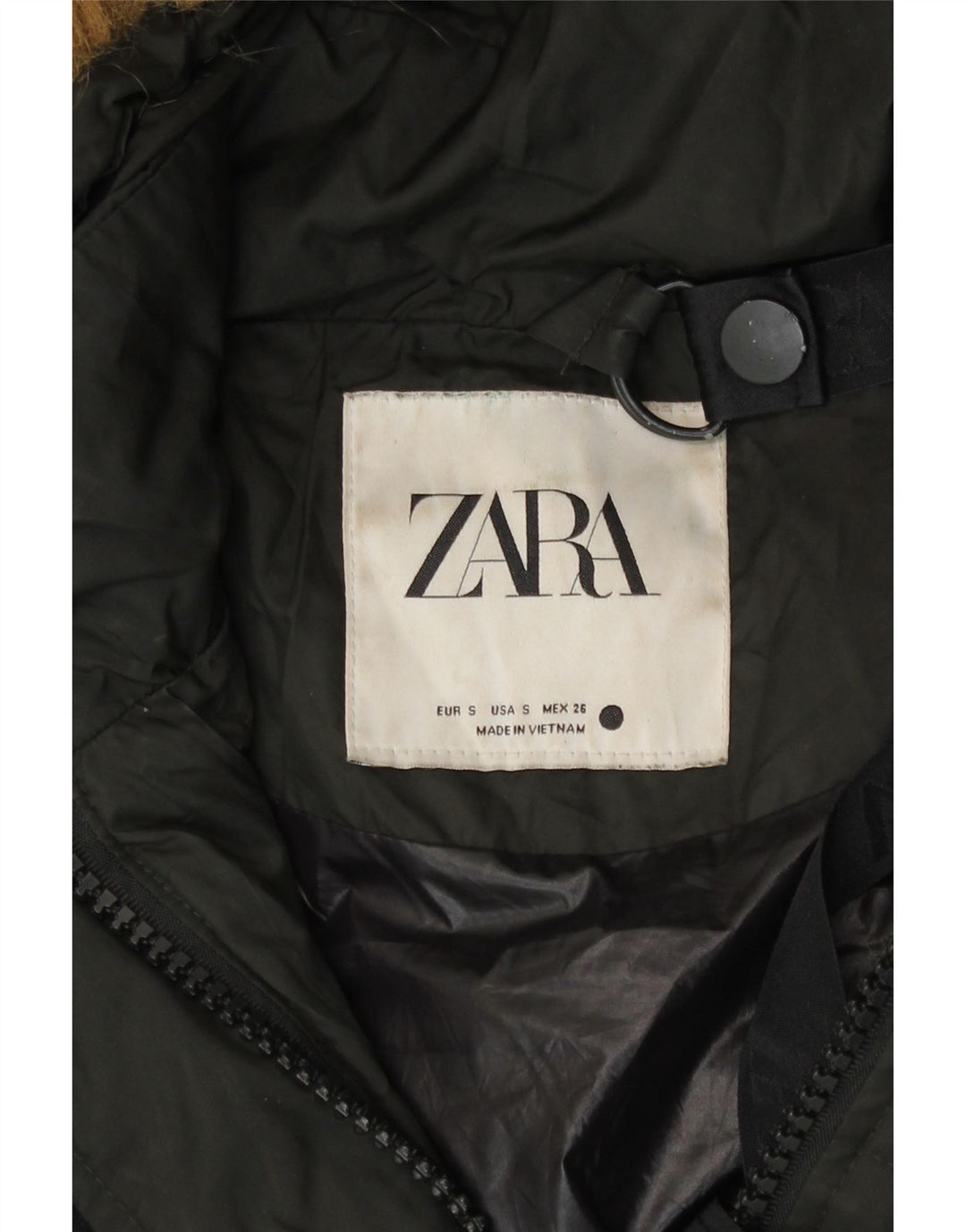 Zara Womens Oversized hættepolstret frakke UK 10 Small Black Nylon