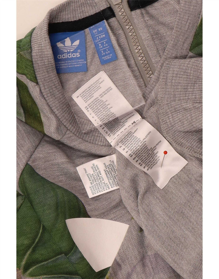 Adidas Dame Grafisk Oversized Sweatshirt Jumper UK 12 Medium Grey Floral