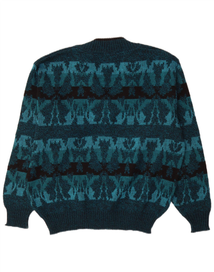 Vintage Herre V-hals sweater IT 50 Medium Blue Fair Isle