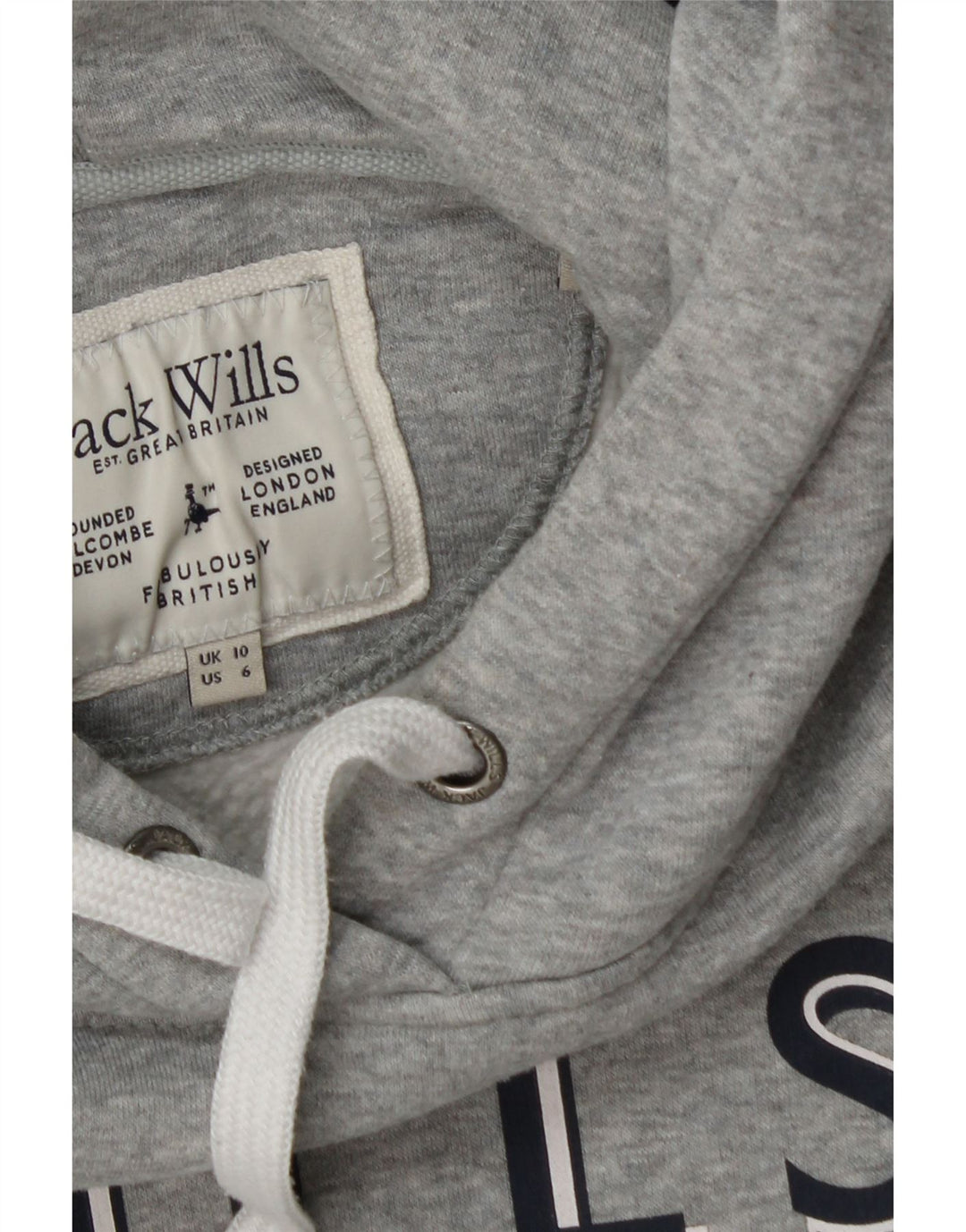 JACK WILLS Womens Graphic Hoodie Jumper UK 10 Small Grey Vintage Jack Wills and Second-Hand Jack Wills from Messina Hembry 
