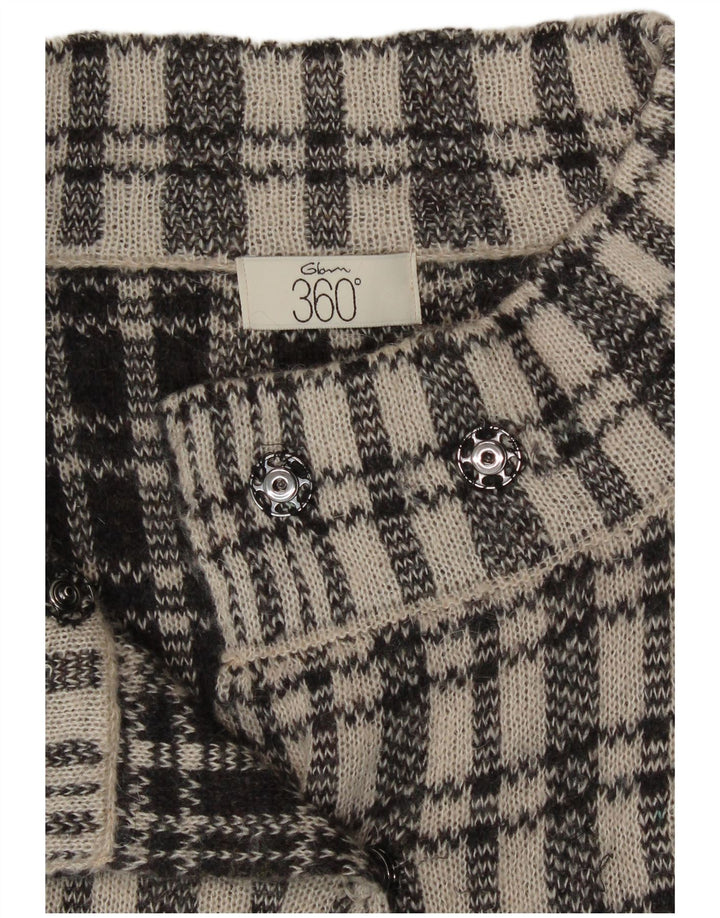 Vintage dame cardigan sweater med 3/4 ærmer UK 12 Medium Blue Check