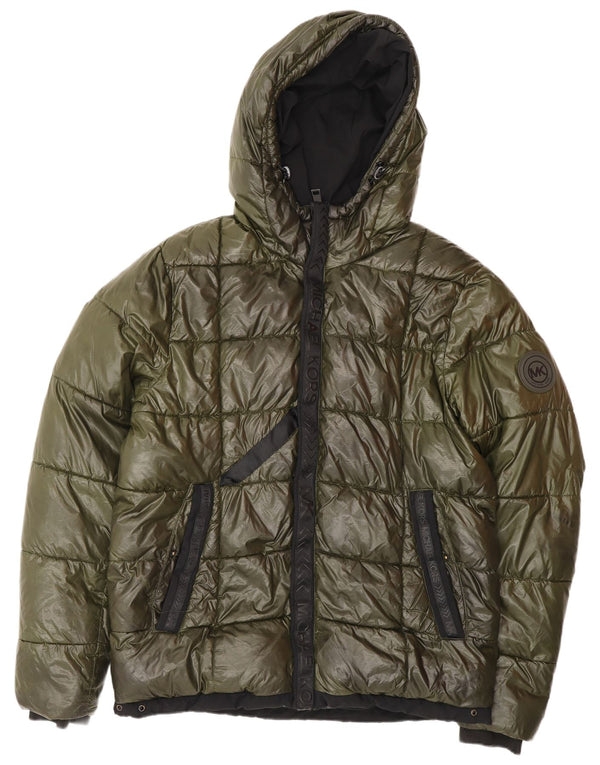 Michael Kors Herre Grafisk Loose Fit Polstret Jakke UK 36 Small Khaki Nylon