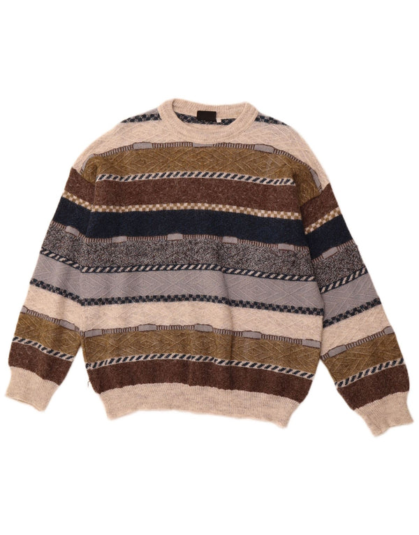 SAN MARCO Herre sweater med rund hals, mellemgrå stribet uld