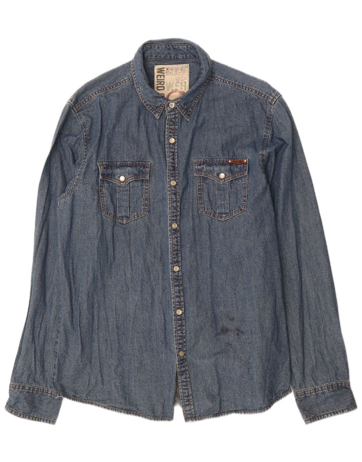 Weird Fish Denimskjorte til mænd Large Blue Cotton