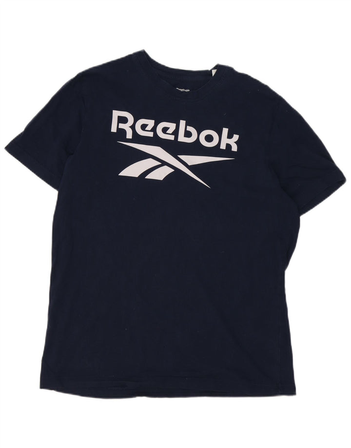 Reebok Herre grafisk T-shirt Top Stor marineblå bomuld