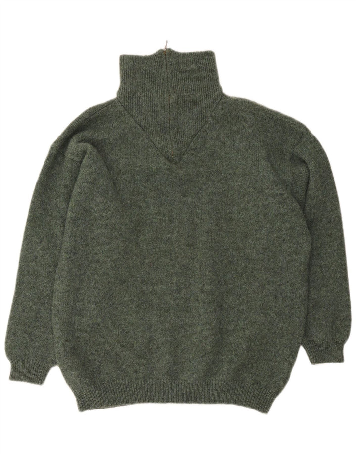 Vintage herre lynlås-hals sweater XL Khaki Virgin Wool