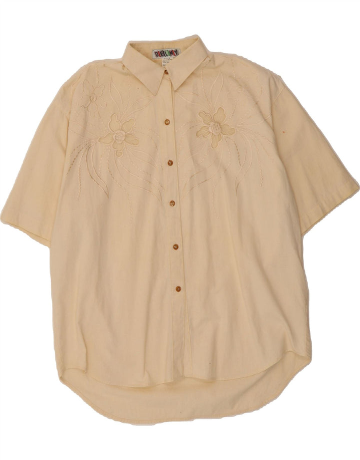 DELMOD Womens Oversized Short Sleeve Shirt UK 14 Medium Beige Floral Vintage Delmod and Second-Hand Delmod from Messina Hembry 