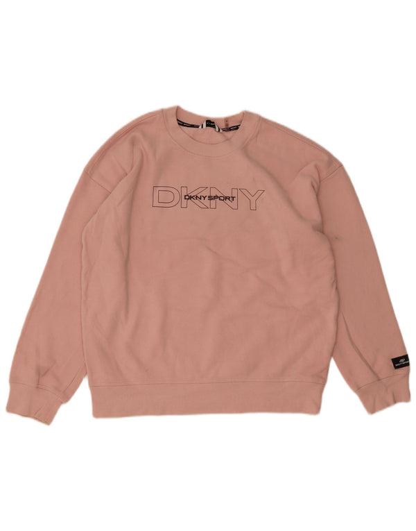 Dkny Dame Grafisk Oversized Sweatshirt Jumper UK 14 Medium Pink Bomuld