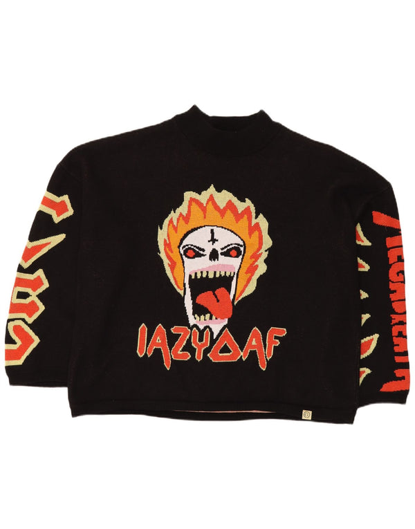 LAZY OAF Herre Skull Oversized Turtle Neck Jumper Sweater XL Sort bomuld