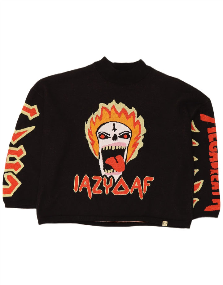 LAZY OAF Herre Skull Oversized Turtle Neck Jumper Sweater XL Sort bomuld