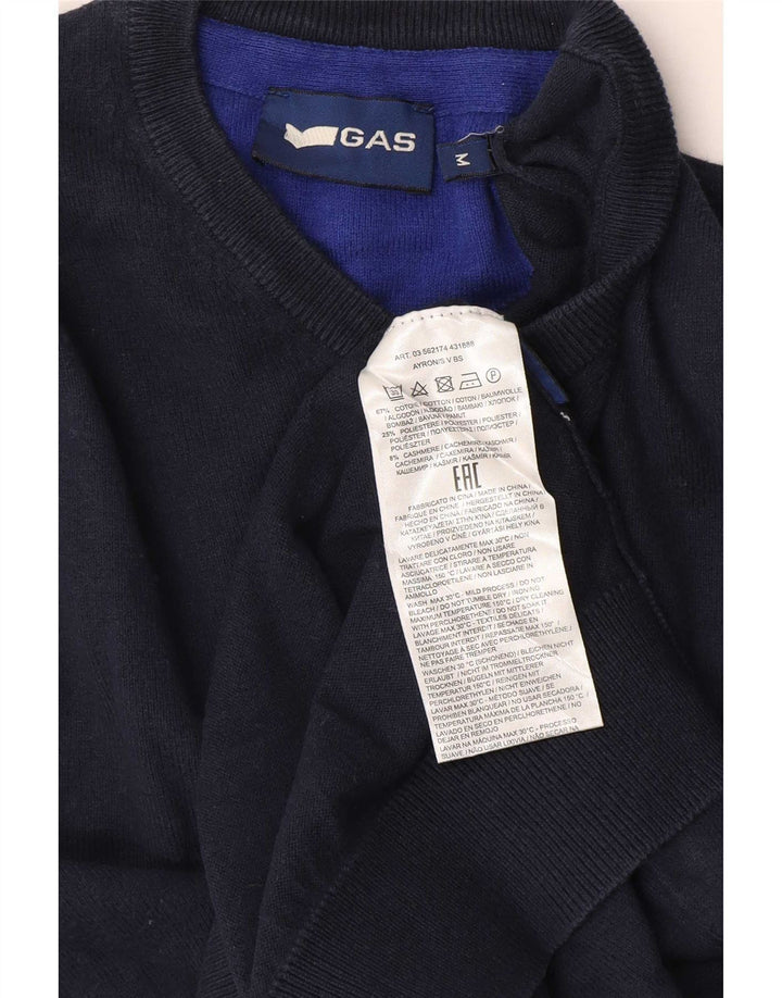 Gas Mens V-Neck Jumper Sweater Medium Navy Blue Cotton