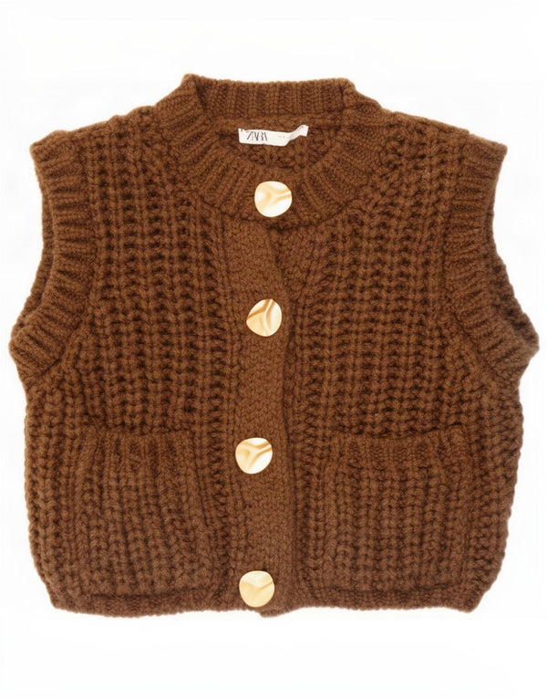 Zara Dame Ærmeløs Oversized Cardigan Sweater UK 10 Lille Brun Akryl