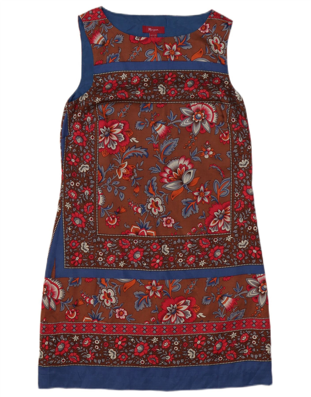 MONSOON Dame Ærmeløs Shift Dress UK 10 Small Brown Floral Polyester