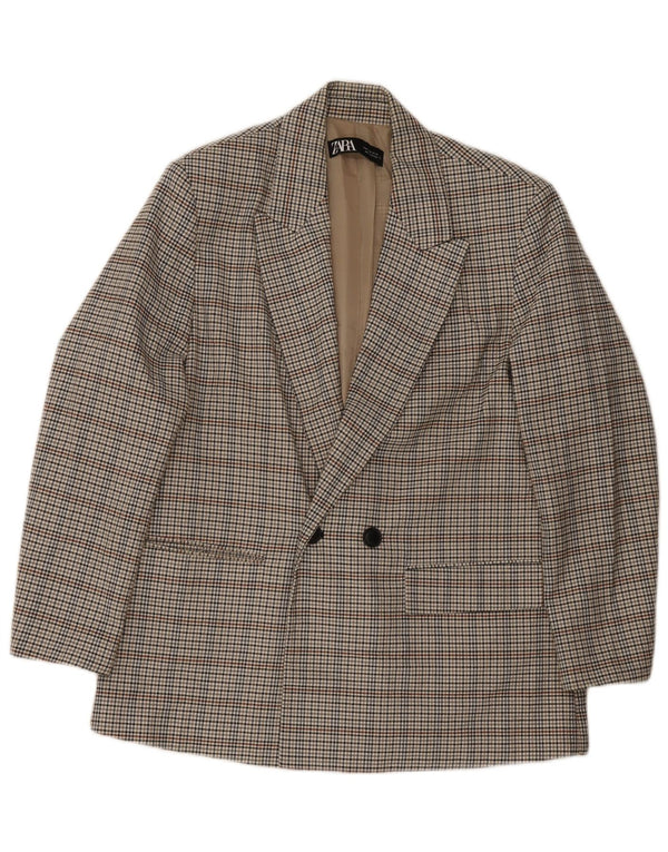 Zara Herre Double Breasted Blazer Jacket UK 38 Medium Grey Ternet polyester