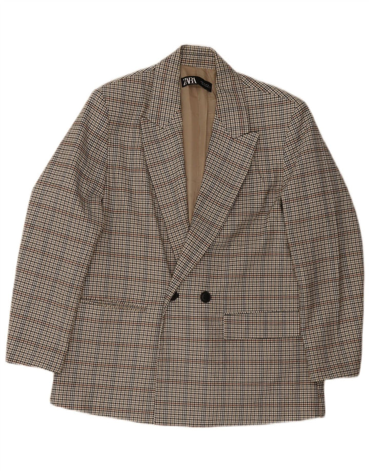 Zara Herre Double Breasted Blazer Jacket UK 38 Medium Grey Ternet polyester