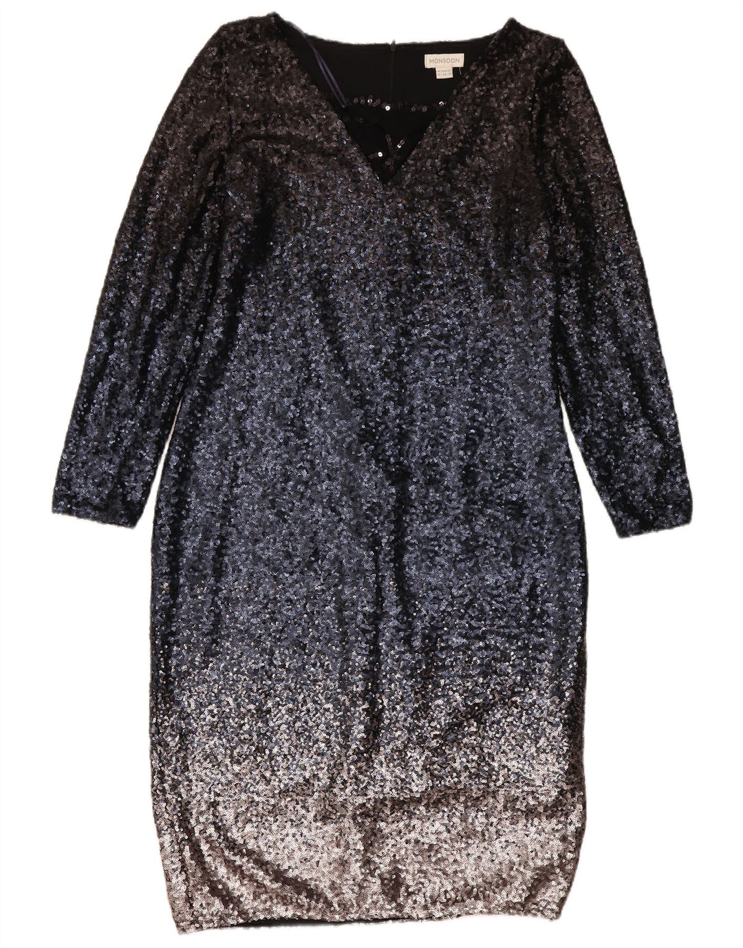 Monsoon Dame Langærmet Skift Kjole UK 16 Large Navy Blue Colourblock