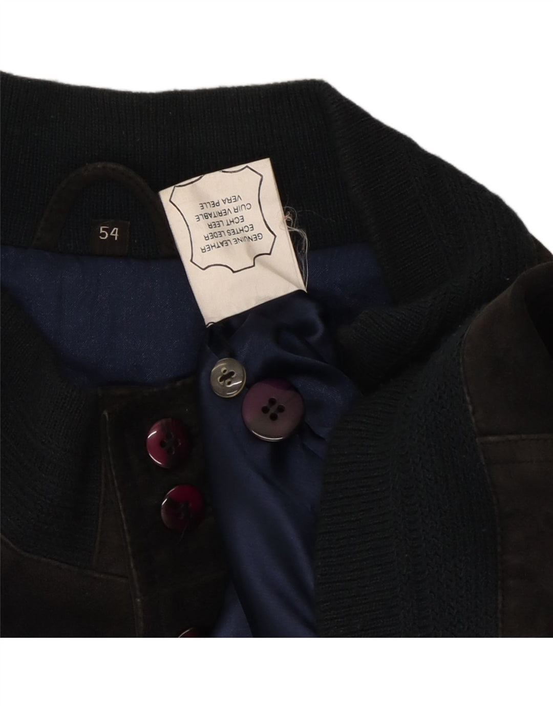 VINTAGE Herre Ruskind Bomber Jacket IT 54 2XL Sort Læder