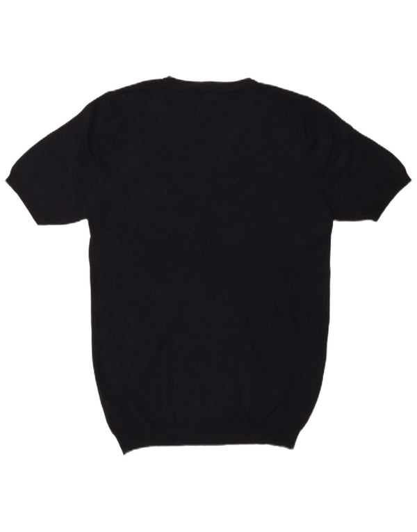 Zara Herre Basic kortærmet V-hals sweater Stor marineblå viskose