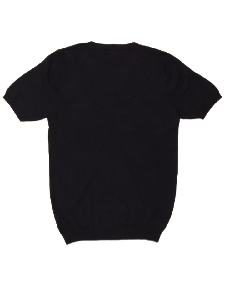 Zara Herre Basic kortærmet V-hals sweater Stor marineblå viskose