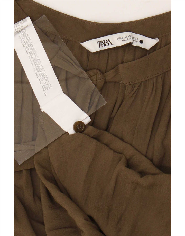Zara Dame Oversized Bluse Top UK 10 Lille grøn viskose