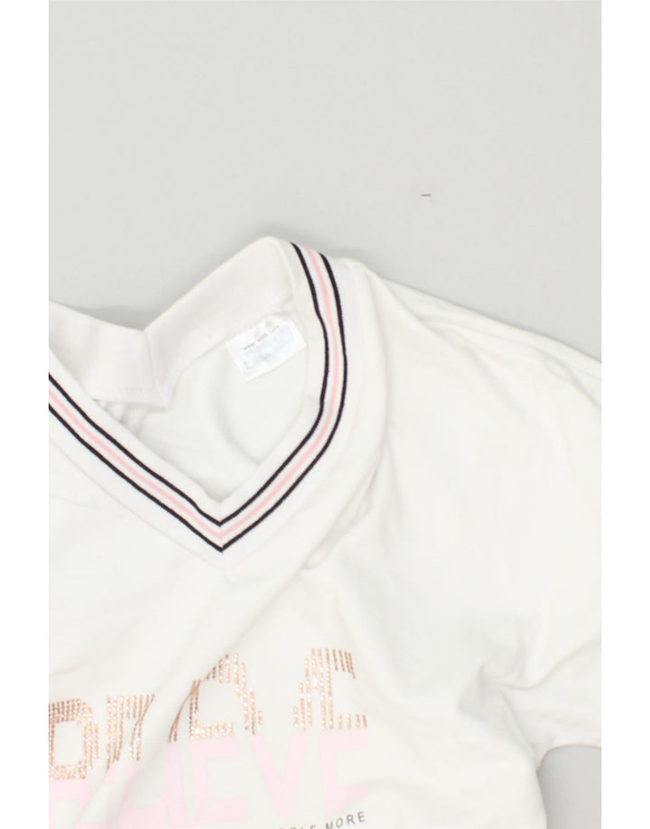 VINTAGE Womens Graphic Crop Top UK 4 XS White Cotton | Vintage Vintage | Thrift | Second-Hand Vintage | Used Clothing | Messina Hembry 