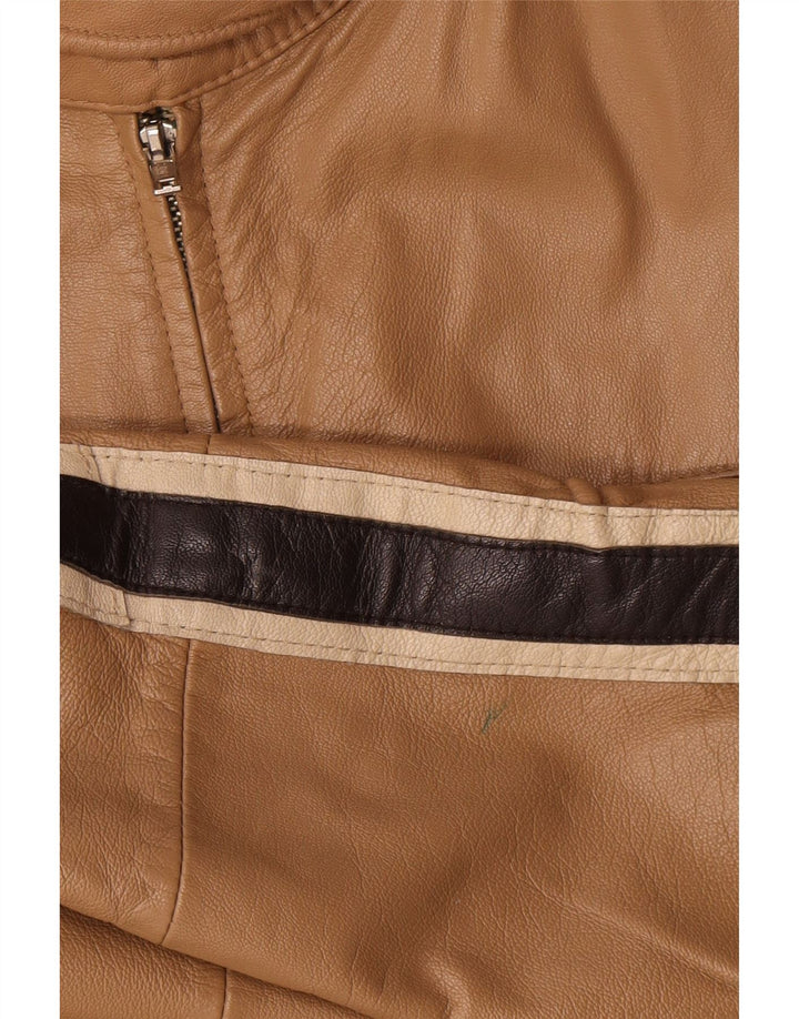 Vintage Herre Læderjakke IT 54 XL Beige Colourblock Læder