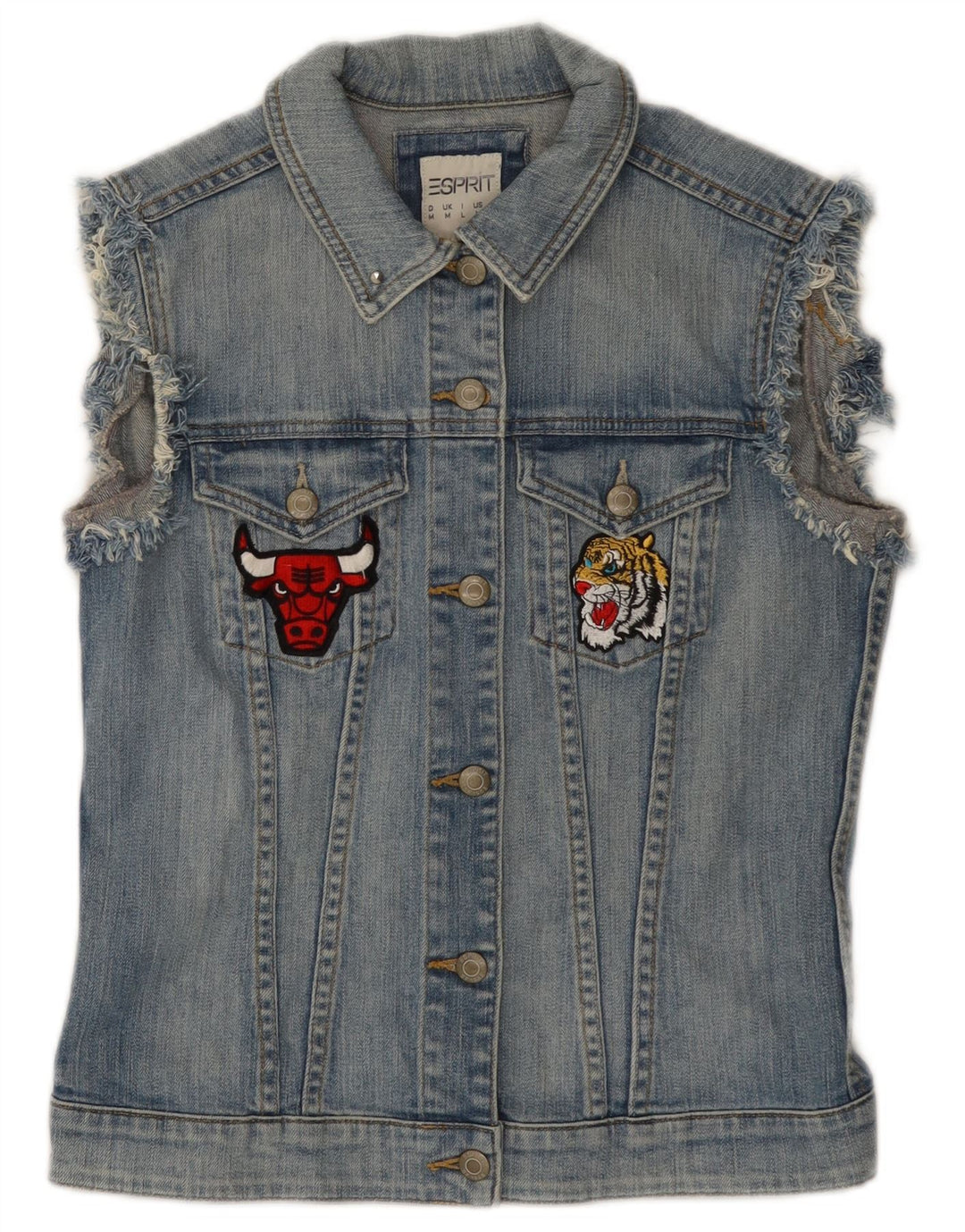 ESPRIT Womens Chicago Bulls Grafisk Denim Gilet UK 12 Medium Blue Cotton