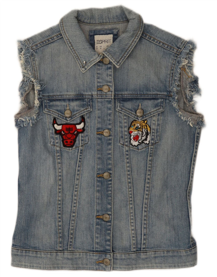 ESPRIT Womens Chicago Bulls Grafisk Denim Gilet UK 12 Medium Blue Cotton