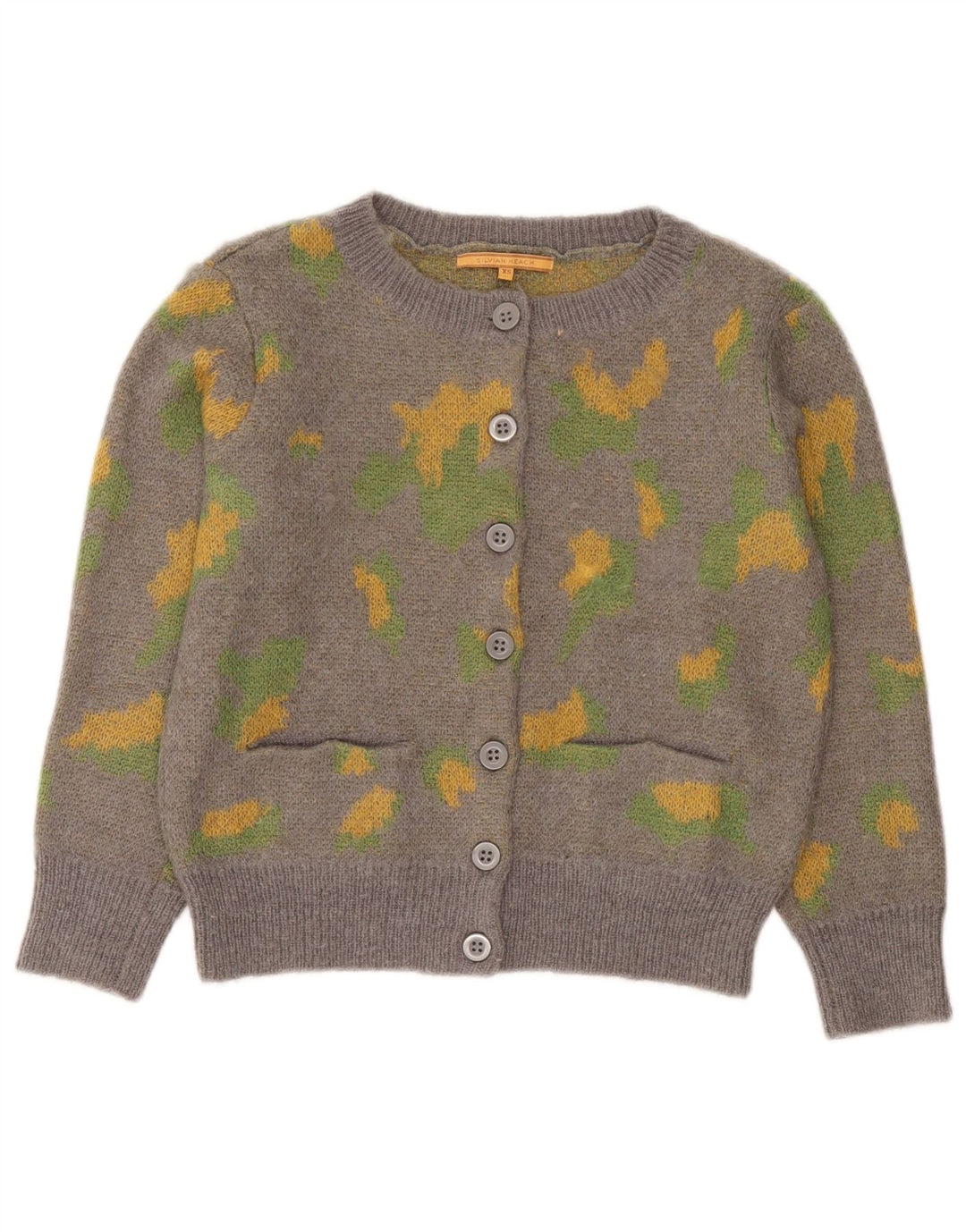 Silvian Heach kvinders abstrakt mønster cardigan sweater UK 6 XS Grå