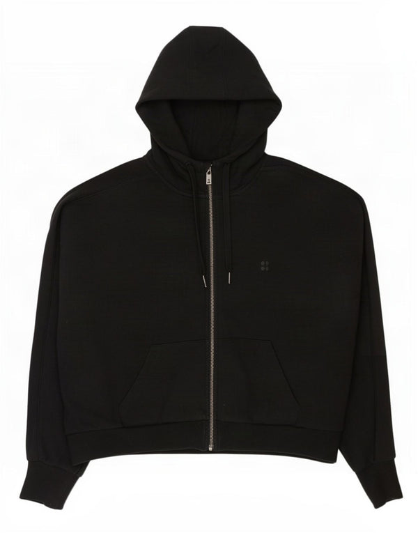 Sweaty Betty Dame Oversized Zip Hoodie Sweater UK 16 Large Black Bomuld