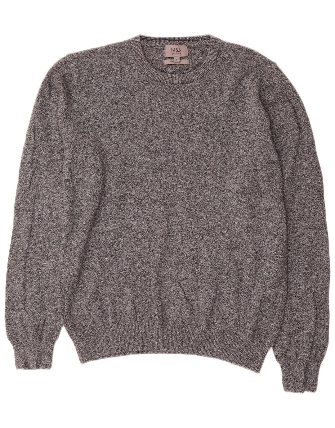 Marks & Spencer Herre sweater med rund hals, stor grå flækket bomuld