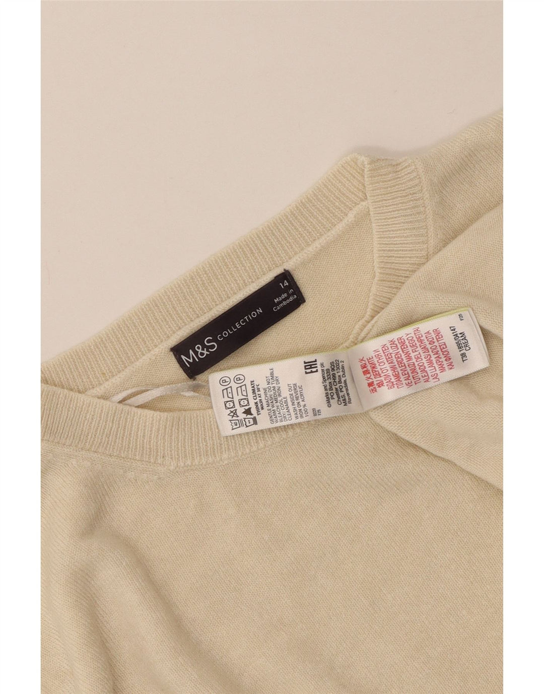 MARKS & SPENCER Dame sweater med rund hals DK 14 Medium Beige Akryl