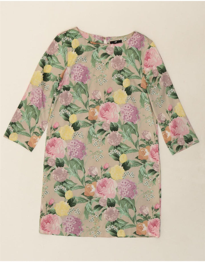 H&M Womens 3/4 Sleeve Shift Dress EU 36 Small Beige Floral Polyester Vintage H&M and Second-Hand H&M from Messina Hembry 