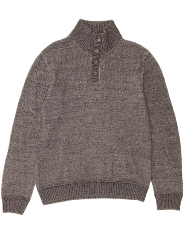Gap Herre Button Neck Sweatshirt Jumper Medium Grey Flecked Bomuld