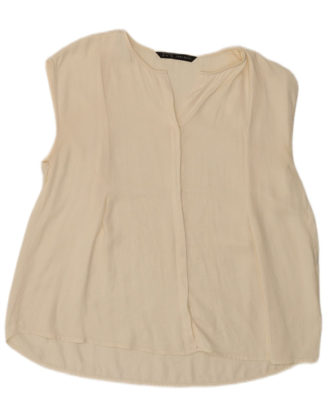 Zara ærmeløs skjortebluse til kvinder UK 16 Large Off White Polyester