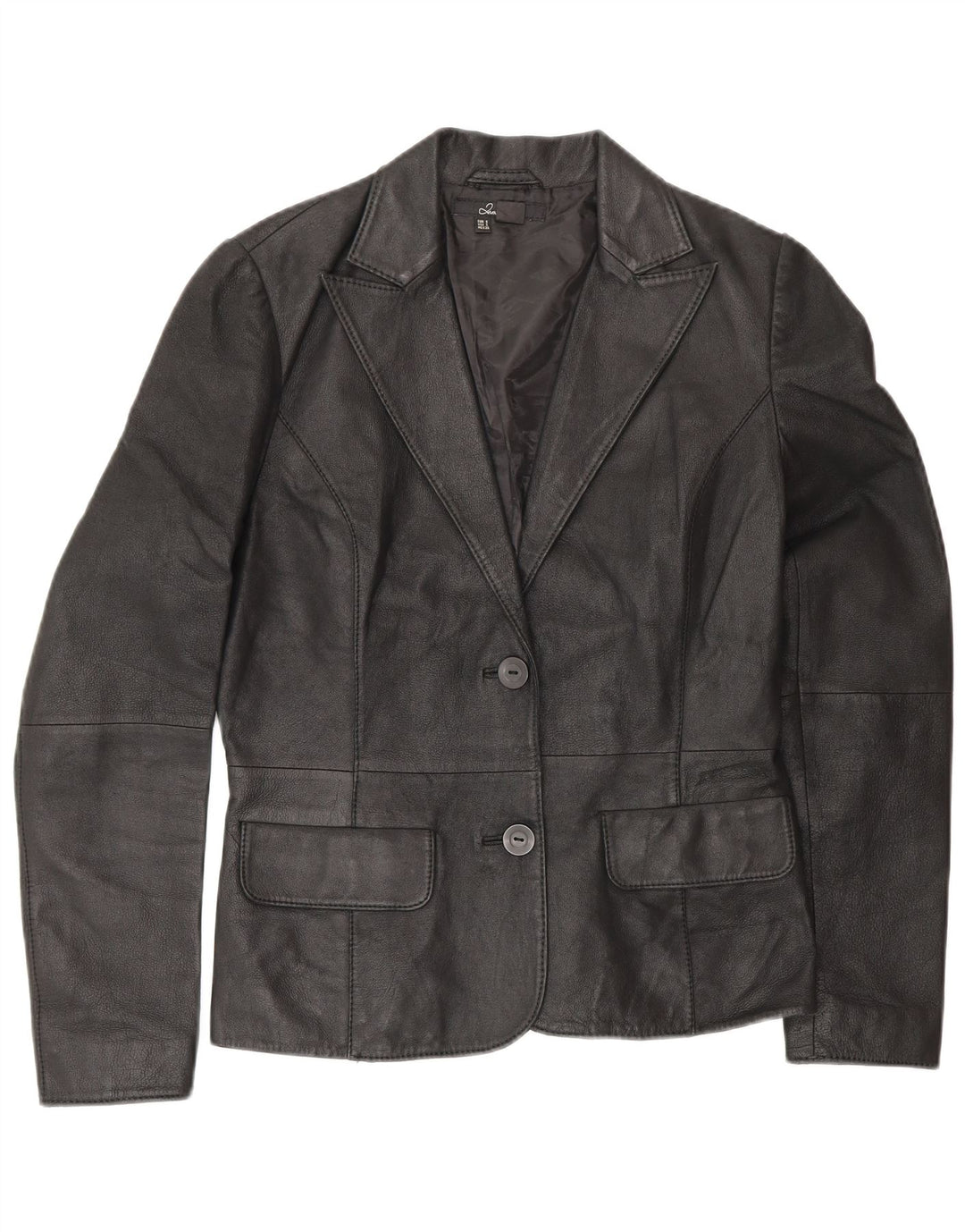 Zara Dame 2 Knaps Læder Blazer Jacket UK 10 Lille sort læder