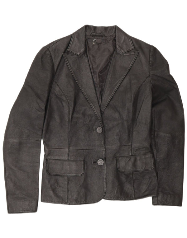Zara Dame 2 Knaps Læder Blazer Jacket UK 10 Lille sort læder