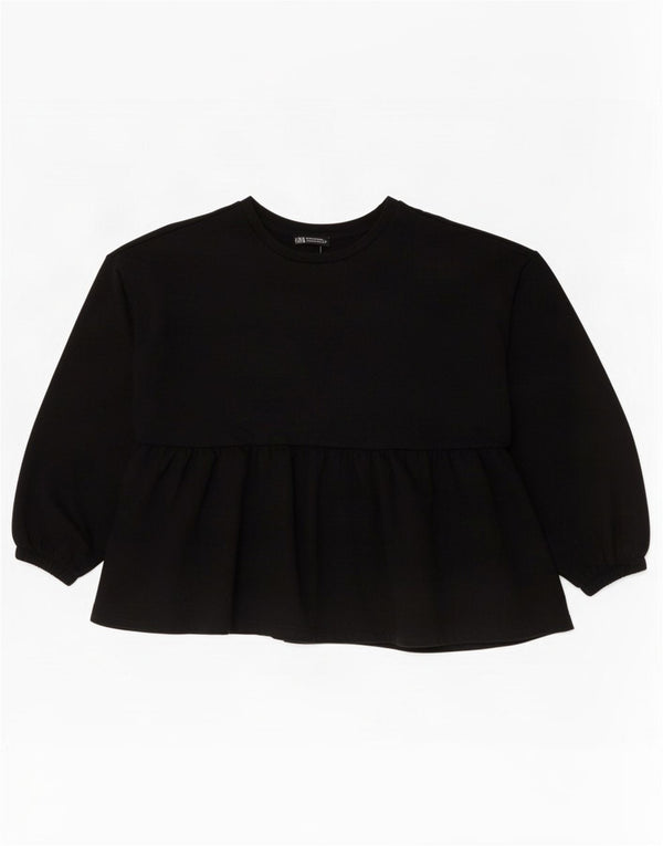 Zara Womens Long Sleeve Blouse Top UK 14 Medium Black Cotton