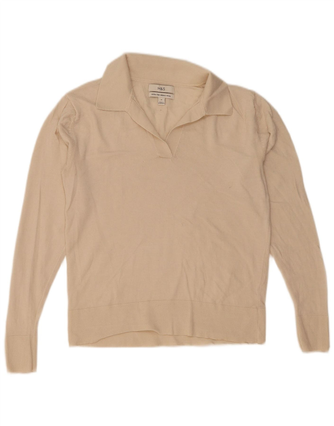 Marks & Spencer Dame Polo Neck Jumper Sweater UK 12 Medium Beige Uld