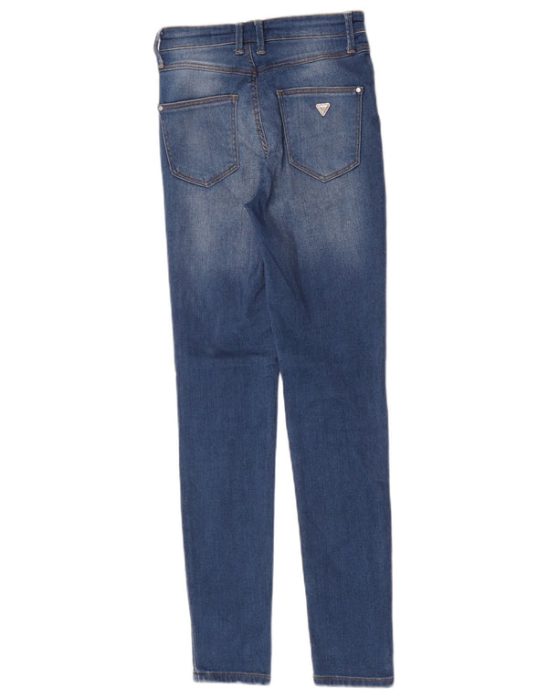 Guess Womens Distressed High Waist Skinny Jeans W25 L29 Blue Cotton