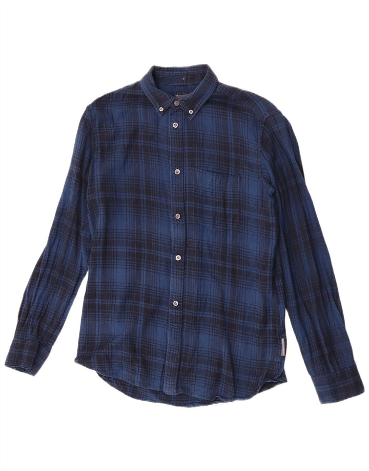 French Connection Herre flannel skjorte lille blå plaid bomuld
