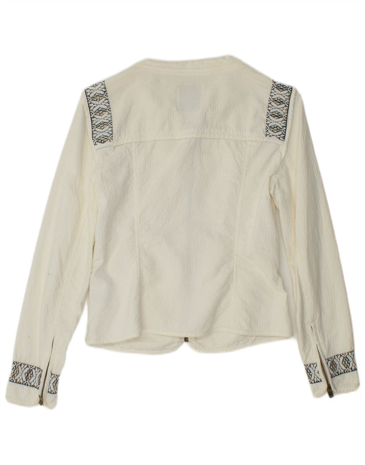 ZARA Womens Crop Oversized Bomber Jacket UK 10 Small Off White Geometric