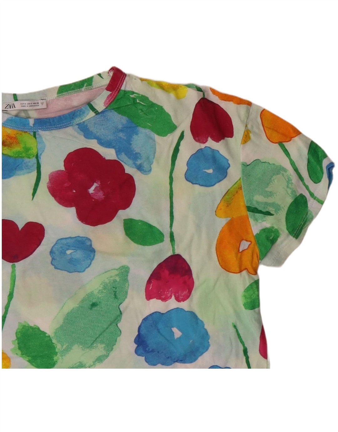 ZARA Womens Crop Grafisk T-Shirt Top UK 10 Small Multicolored Floral