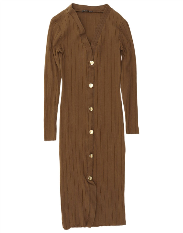 Zara Langærmet Maxikjole til kvinder UK 12 Medium Khaki
