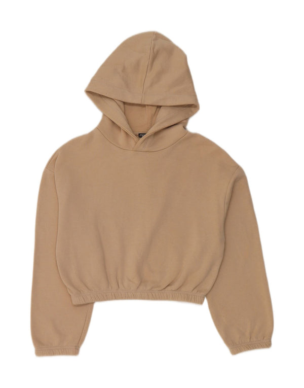 Zara Womens Crop Hoodie Jumper UK 10 Small Beige Bomuld