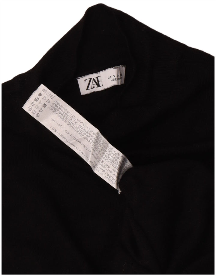Zara Dame Turtle Neck Jumper Sweater UK 10 Small Black Viscose
