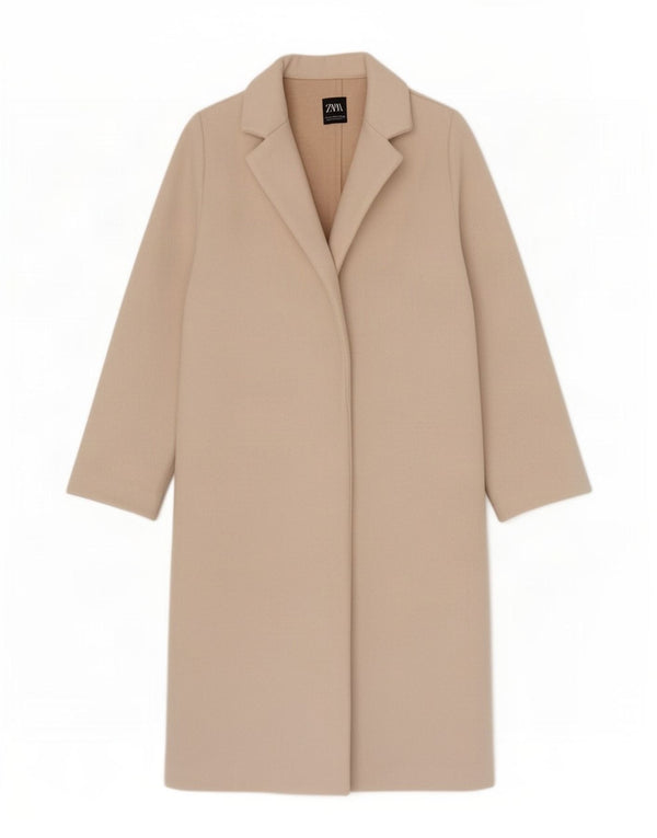 Zara Womens Open Overcoat UK 12 Medium Beige Polyester
