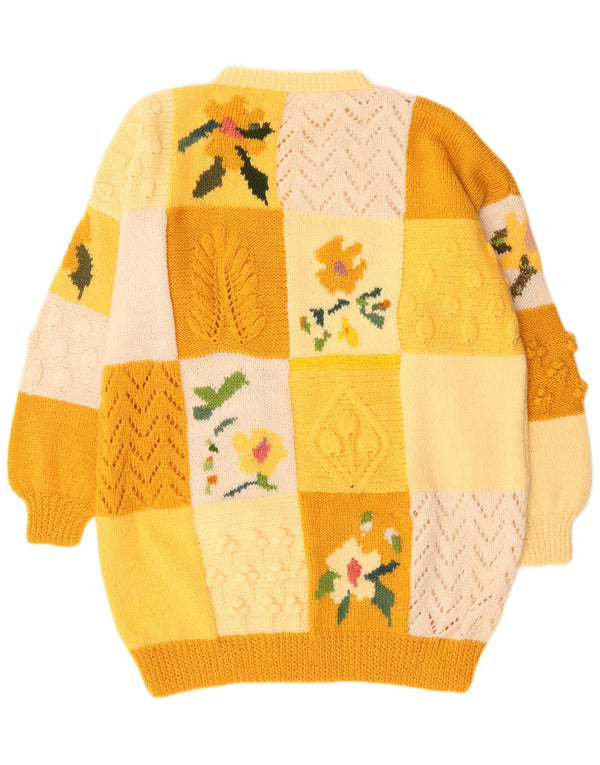 Vintage Dame Langærmet Jumper Kjole UK 22 3XL Gul Patchwork