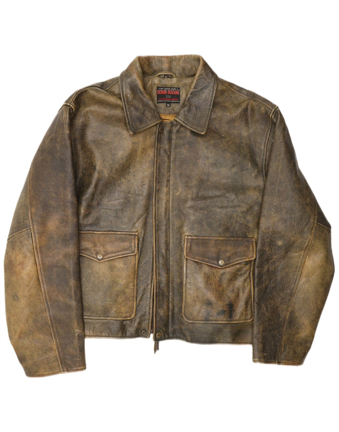 Bomboogie Herre Sky Læderjakke UK 42 XL Khaki Læder