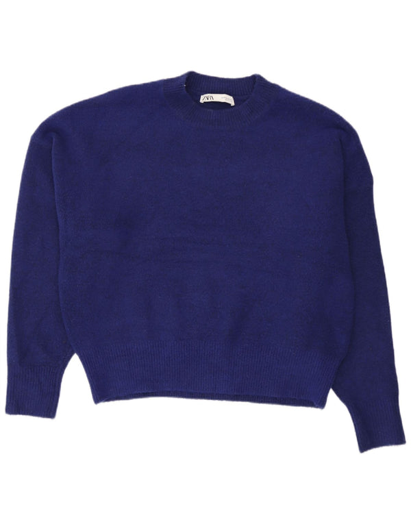 Zara Womens Oversized Crew Neck Jumper Sweater UK 14 Medium Blue Acryl